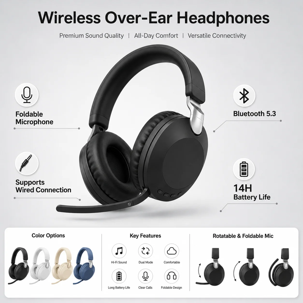 Anc Wireless Over Ear Headphones - Over-Ear Gaming Headset Bluetooth Headphones, Bluetooth